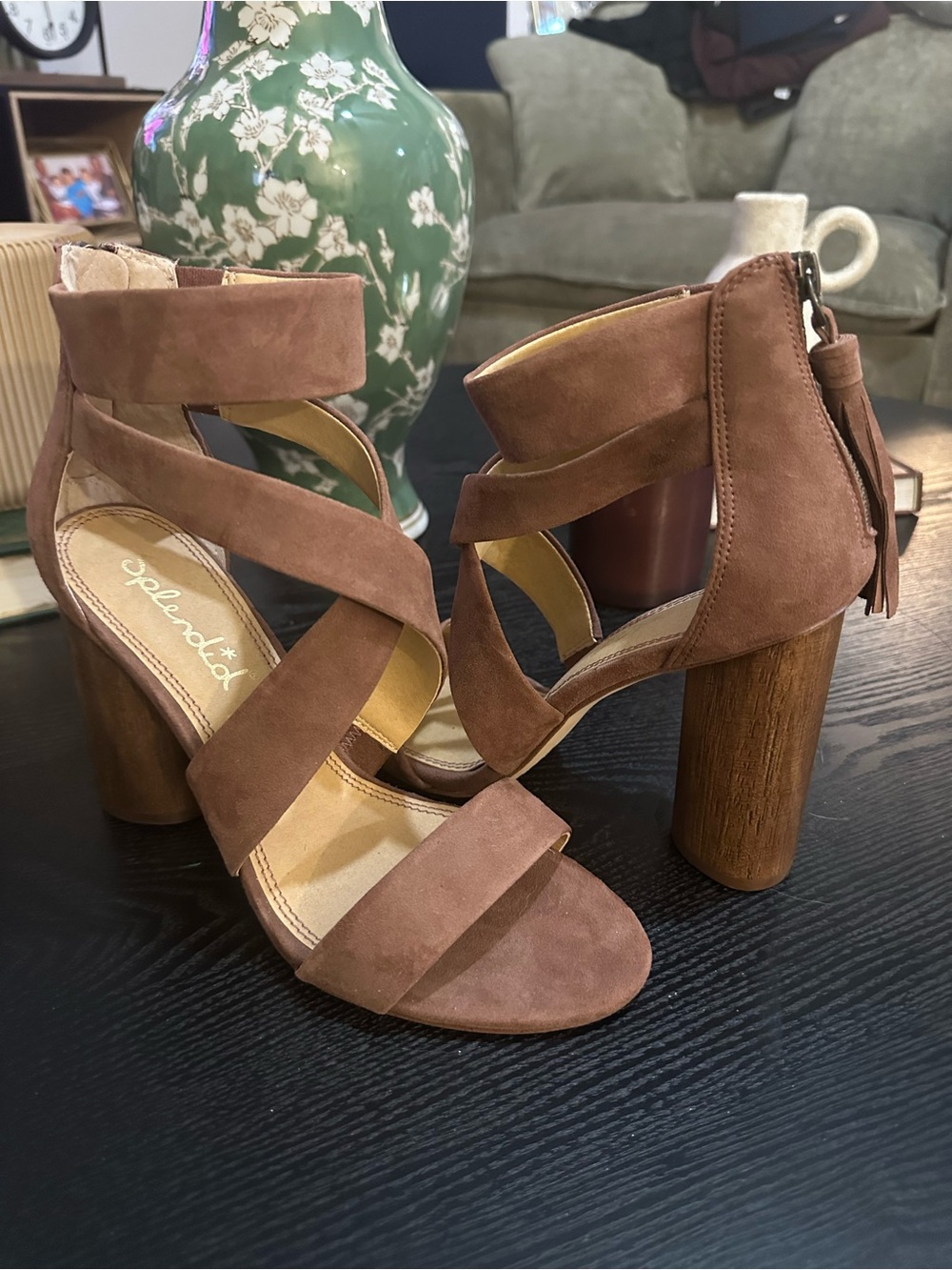 Splendid (DSW) Brown Suede Strappy Block Heel Sandals
